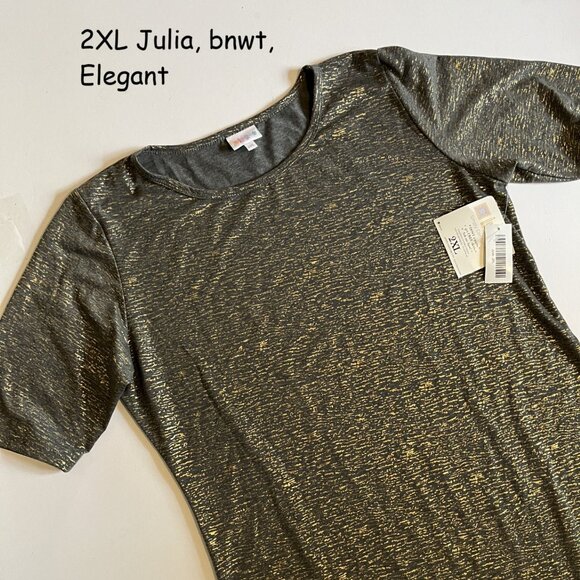 2XL Lularoe Julia sheath dress, Elegant, grey with gold stripes - Picture 1 of 3